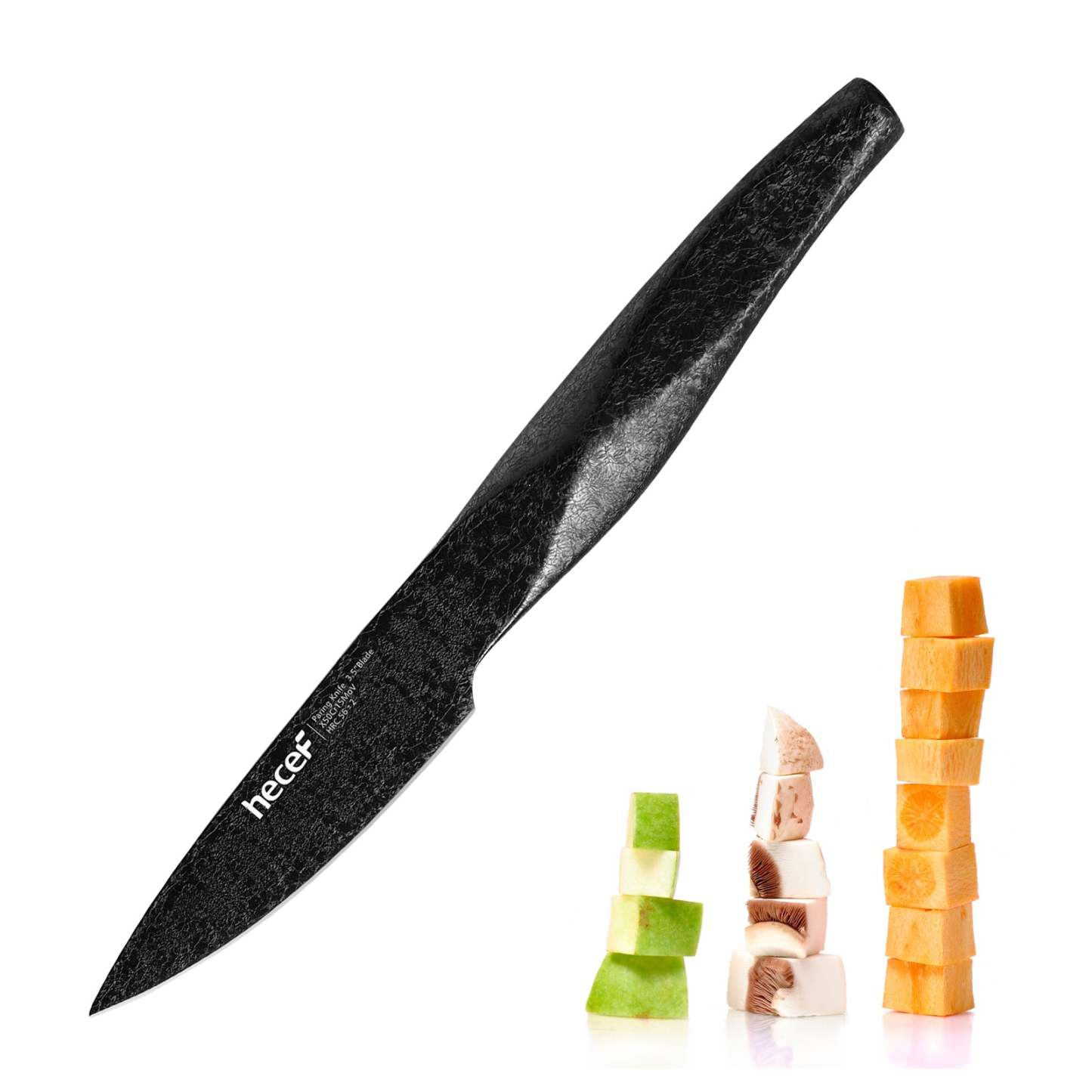 hecef Ice Crack Paring Knife 3.5 inch, Small Kitchen Knife for Peeling, Super Sharp Stainless Steel & Diamond Steel Ergonomic Handle, Black - Hecef Kitchen
