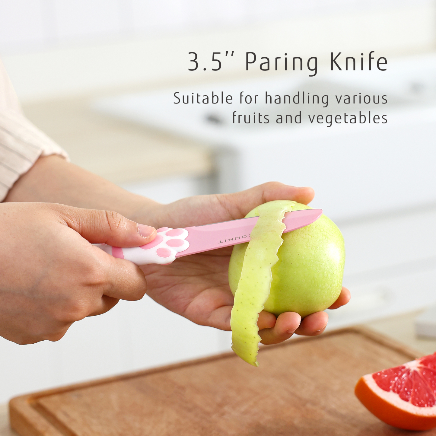 Meowkit Pink 3PCS Kitchen Knife Set Non-stick Coating Blade-PINK