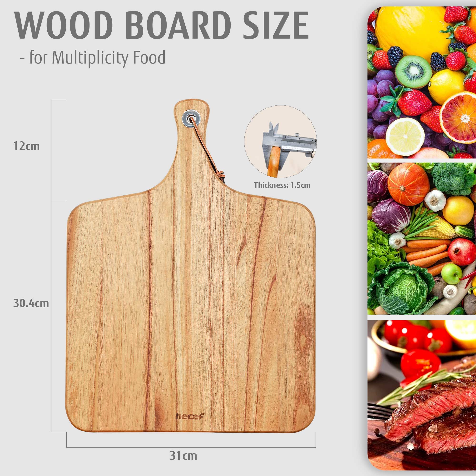 Hecef Square Charcuterie Board, Wooden Serving Cheese Board with Handle, 16.5 inch