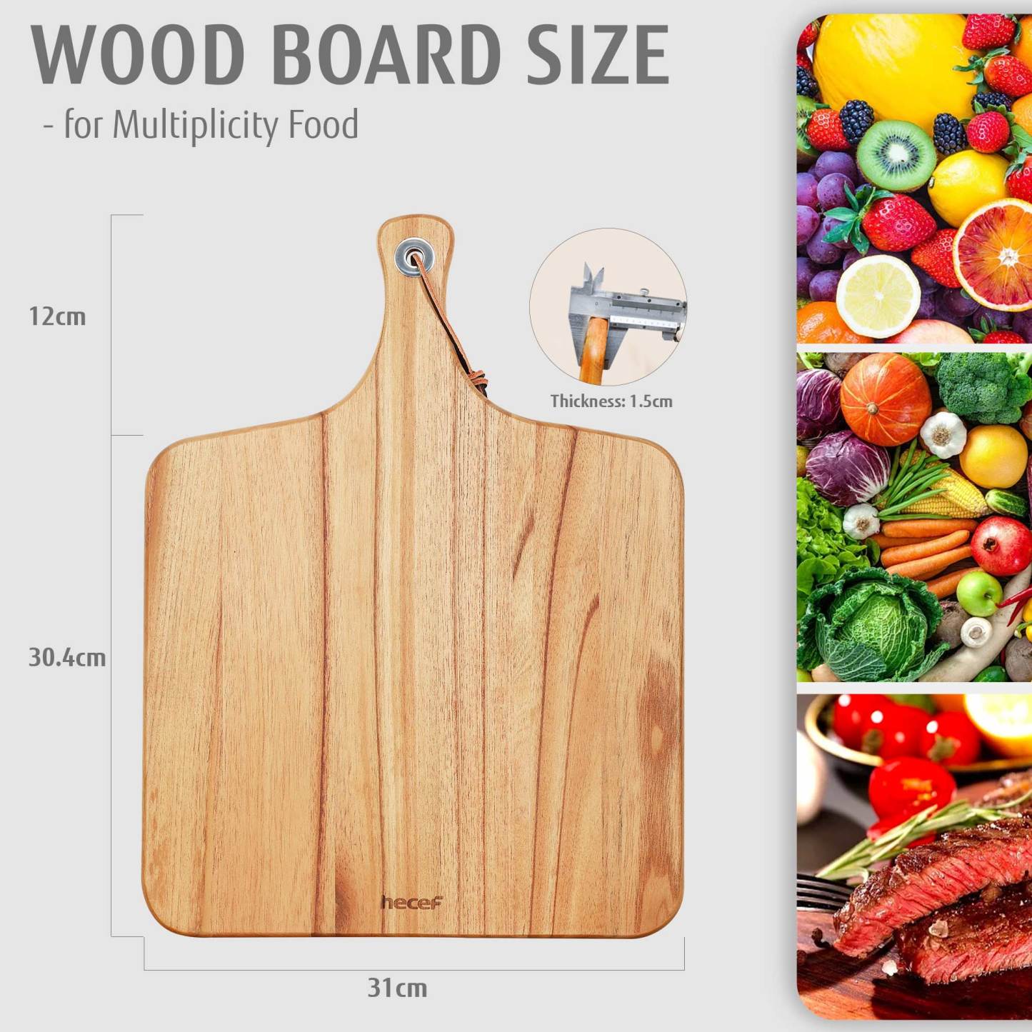 Hecef Square Charcuterie Board, Wooden Serving Cheese Board with Handle, 16.5 inch