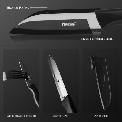 11 PCS Black Titanium Plating Portable Utensils, Reusable Travel Cutlery Set with Compact Carrying Case & Mesh Bag, 18/0 Stainless Steel Handy Flatware Set for Work, School, Camping - Hecef Kitchen