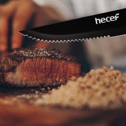 Hecef Black Oxide Steak Knives Set of 8, Dishwasher Safe High Carbon Stainless Steel Serrated Knives - Hecef Kitchen