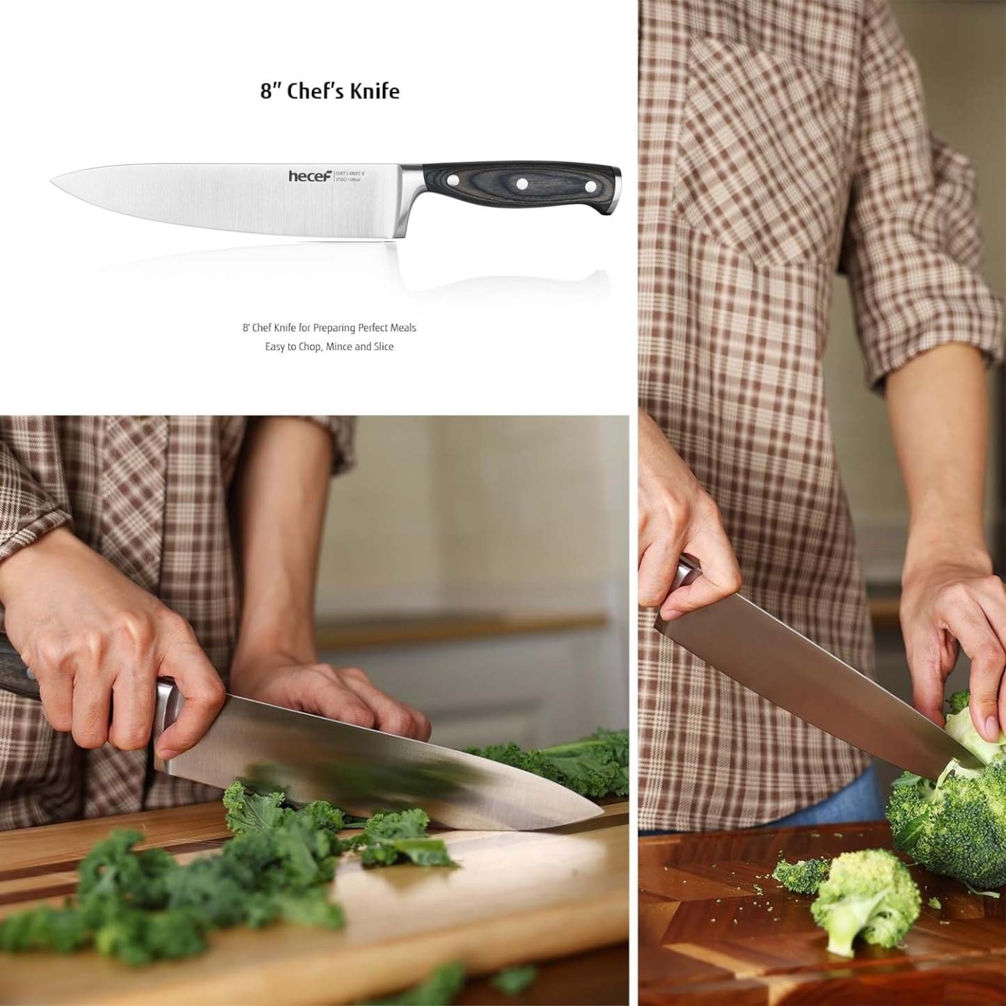 Hecef 3-Piece Professional Kitchen Knife Set, German Steel Extra Sharp Chef Knife Set