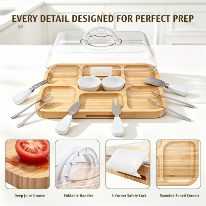 Hecef 12-Pieces Bamboo Searving Board, Cheese Board, Charcuterie Board