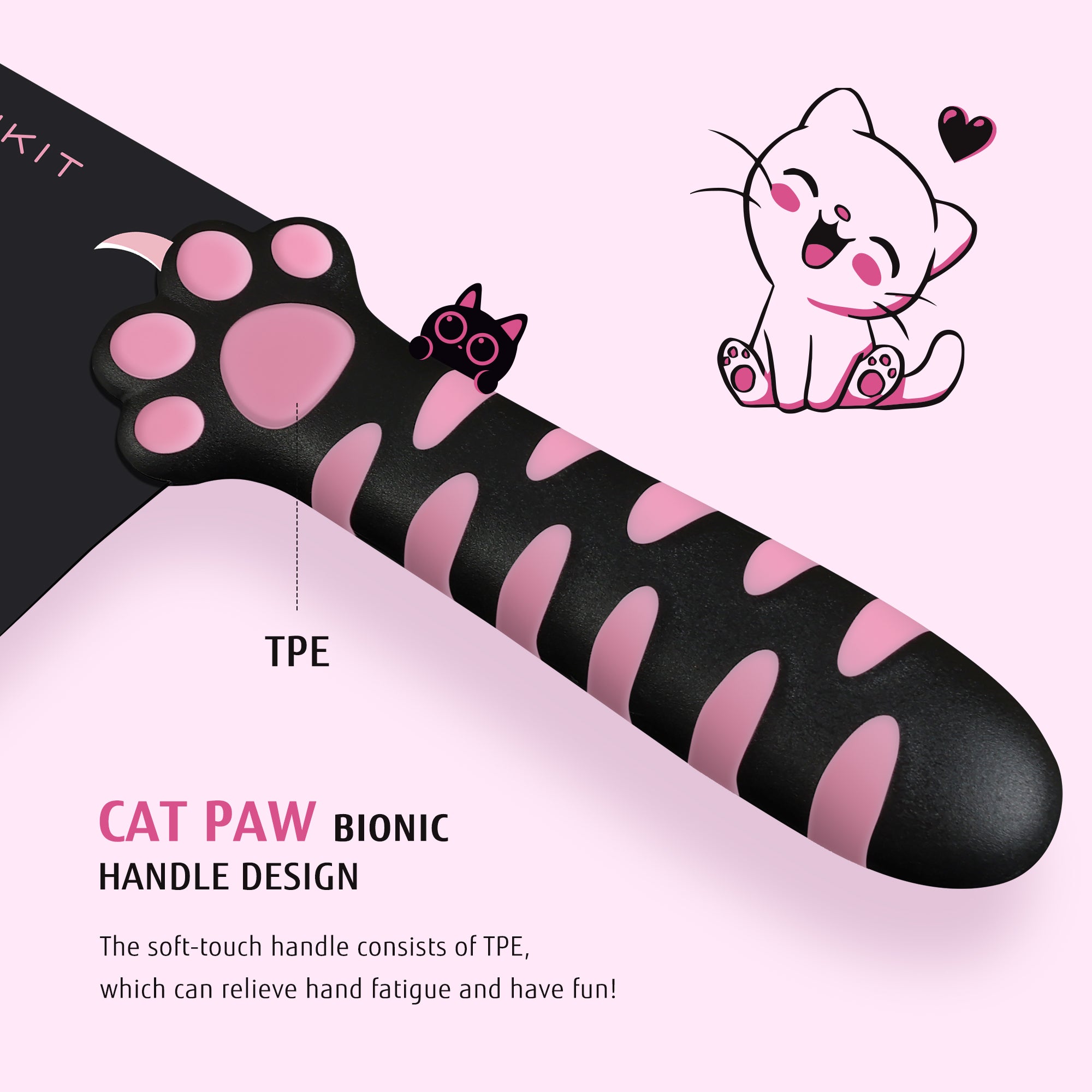 Meowkit 5-Piece Knife Set with Block, High Carbon Steel Extra Sharp Edge with Cat Paw Handle