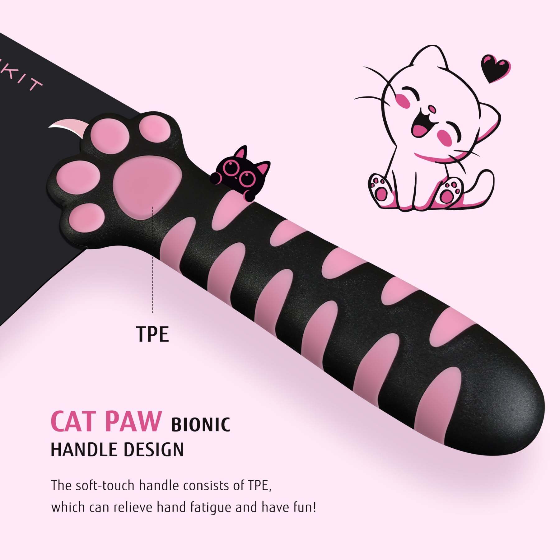 Meowkit 5-Piece Knife Set with Block, High Carbon Steel Extra Sharp Edge with Cat Paw Handle