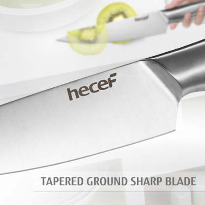 hecef 6 Pcs Knife Set with Stand, Double Sided Powerful Magenetic Acacia Wood Block, All Metal Construction Stainless Stain Hollow with Tapper Base Knife Gift Set - Hecef Kitchen