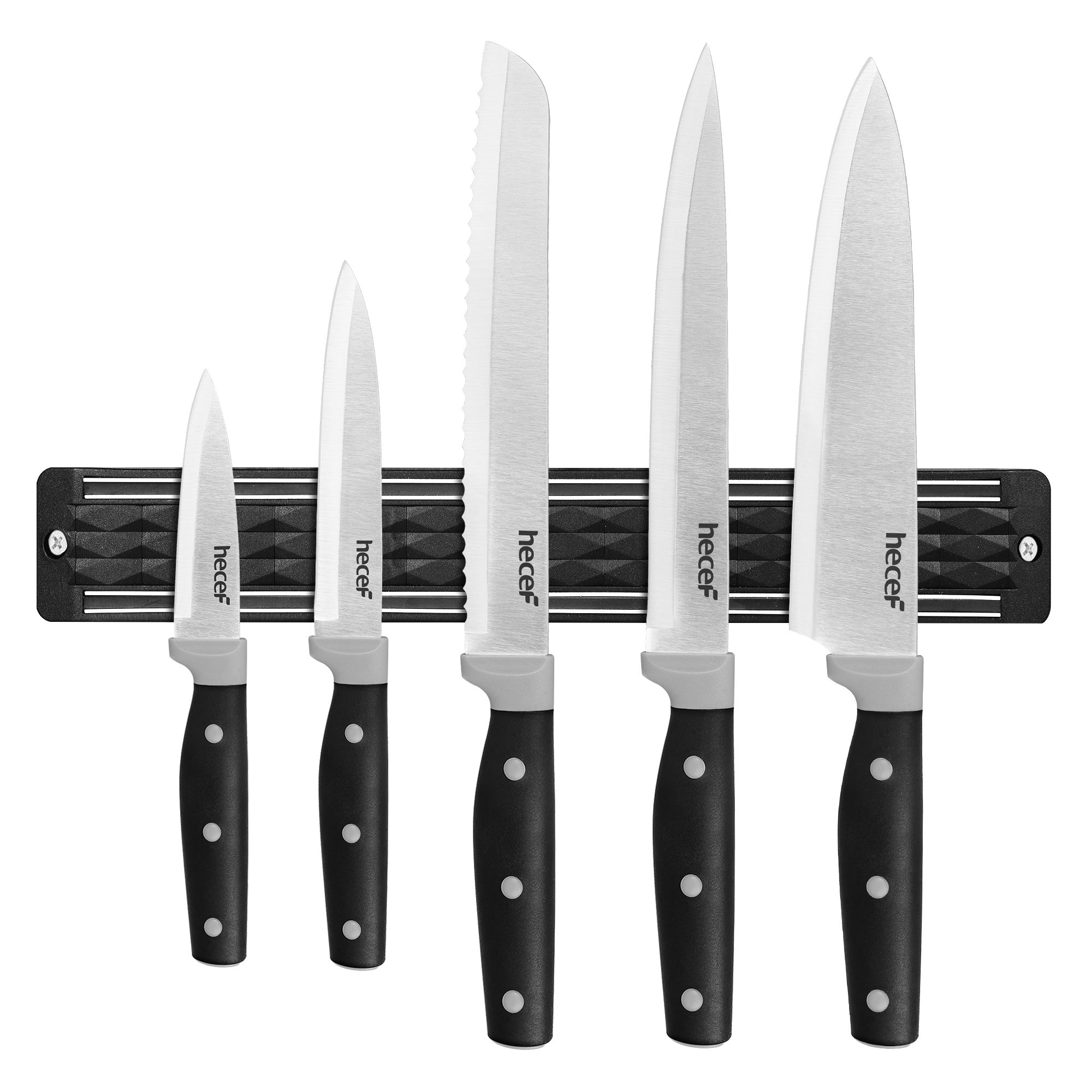 Hecef 6Pcs Kitchen Knife Set with Magnetic Strip,Professional Knives Set for Kitchen, 13-inch Magnetic Strip Stainless Steel Sharp Chef Knife Set with Purple Handle for Cutting Meat & Vegetable