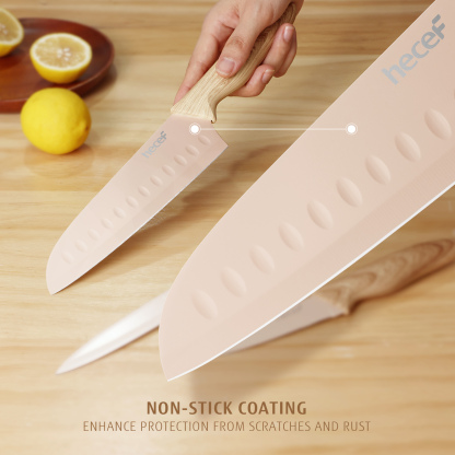hecef 3-Piece Kitchen Knife Set Non-Stick Coating Knives with Soft-Touch Handle, Professional Sharp Stainless Steel Blade for Chopping, Slicing, and Dicing