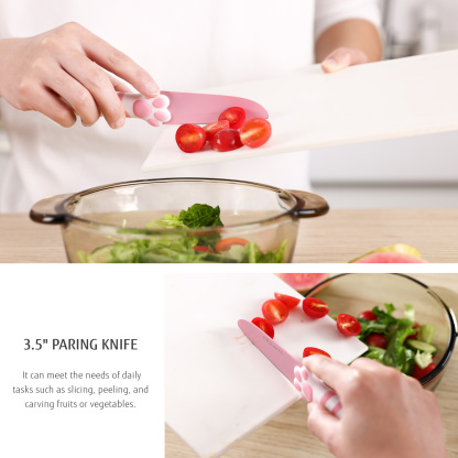 Meowkit Pink 3PCS Kitchen Knife Set Non-stick Coating Blade-PINK