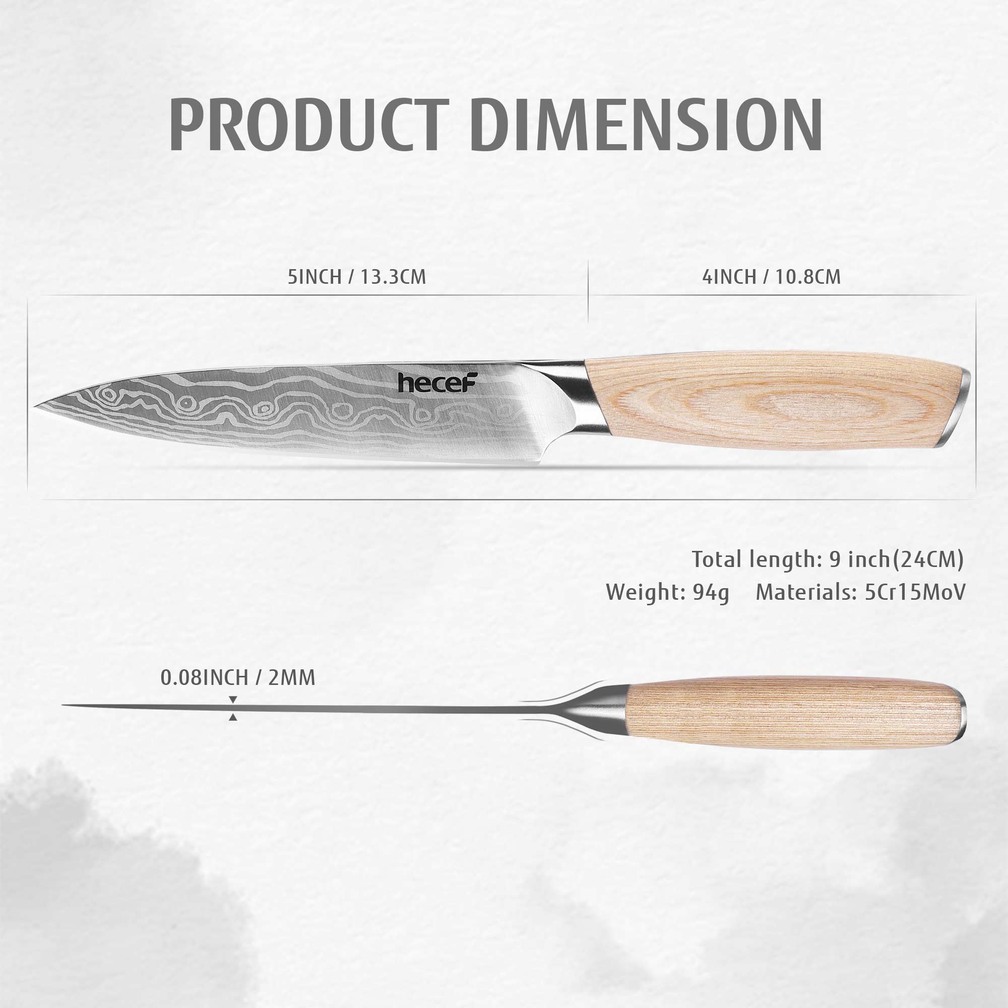 hecef 5in utility knife carbon steel blade double bolster and ergonomic coffee pakkawood handle