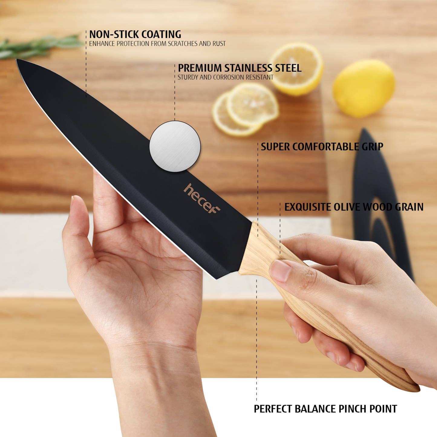 Hecef 6PCS Kitchen Knife Set Ultra Sharp Stainless Steel Chef's Knife with Knife Case