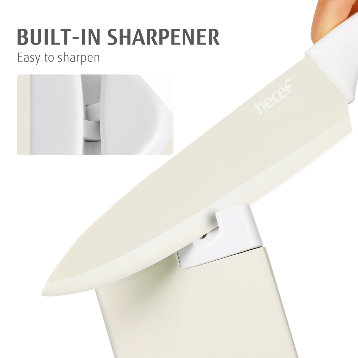 hecef 15PCS Sharp Kitchen Knife Set with Built-in Sharpening Wooden Block Dishwasher Safe