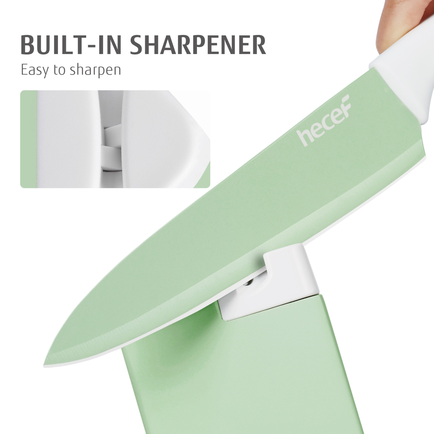 hecef 15PCS Sharp Kitchen Knife Set with Built-in Sharpening Wooden Block Dishwasher Safe