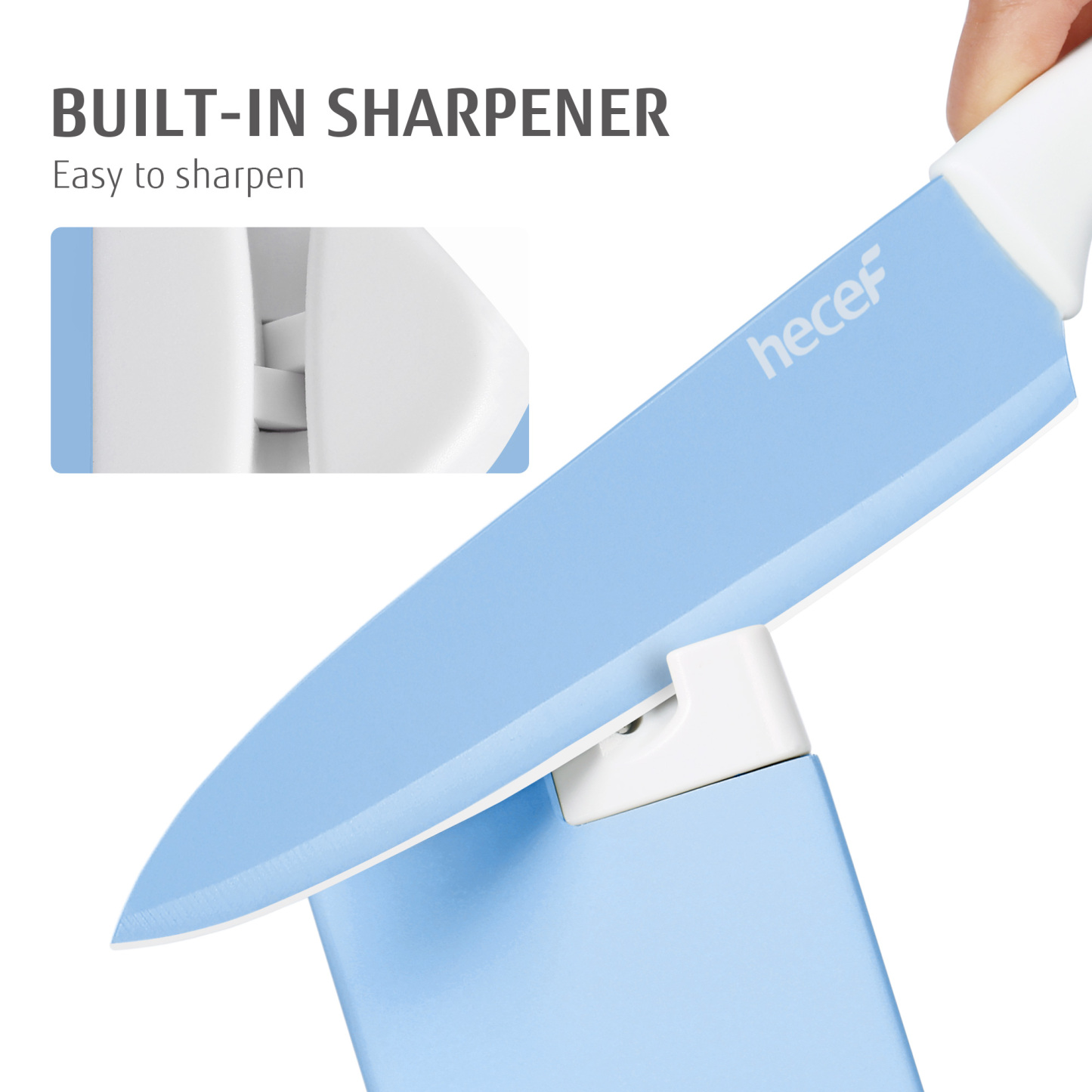 hecef 15PCS Sharp Kitchen Knife Set with Built-in Sharpening Wooden Block Dishwasher Safe