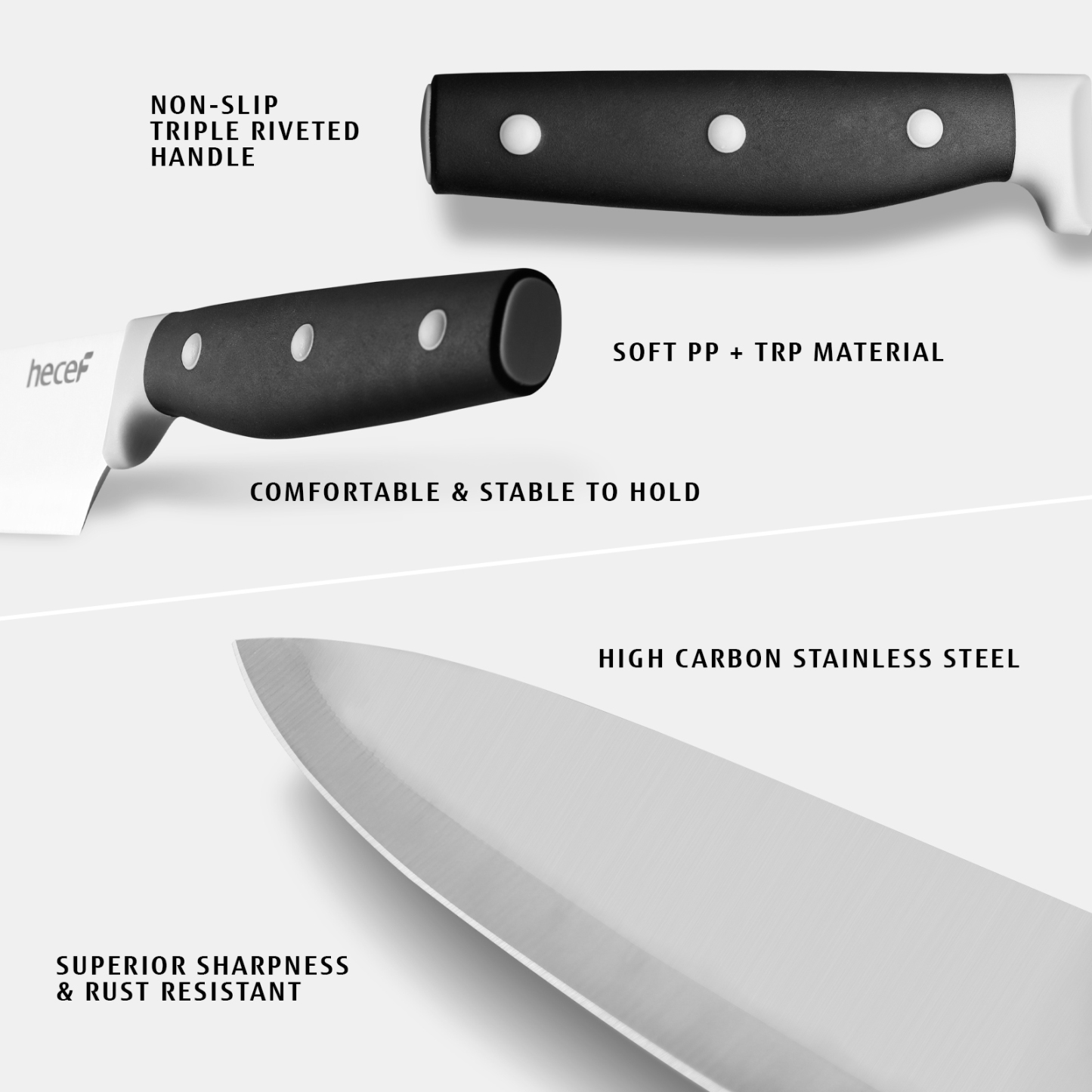 Hecef 14-Piece Black Knife Set with Block, Ultra-Sharp Stainless Steel Kitchen Knives with Comfortable Grip