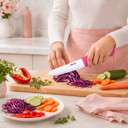 Hecef 3-Piece Ceramic Knife Set With 3 Blade Covers, Hot Pink Sharp Chef Utility Paring Knife