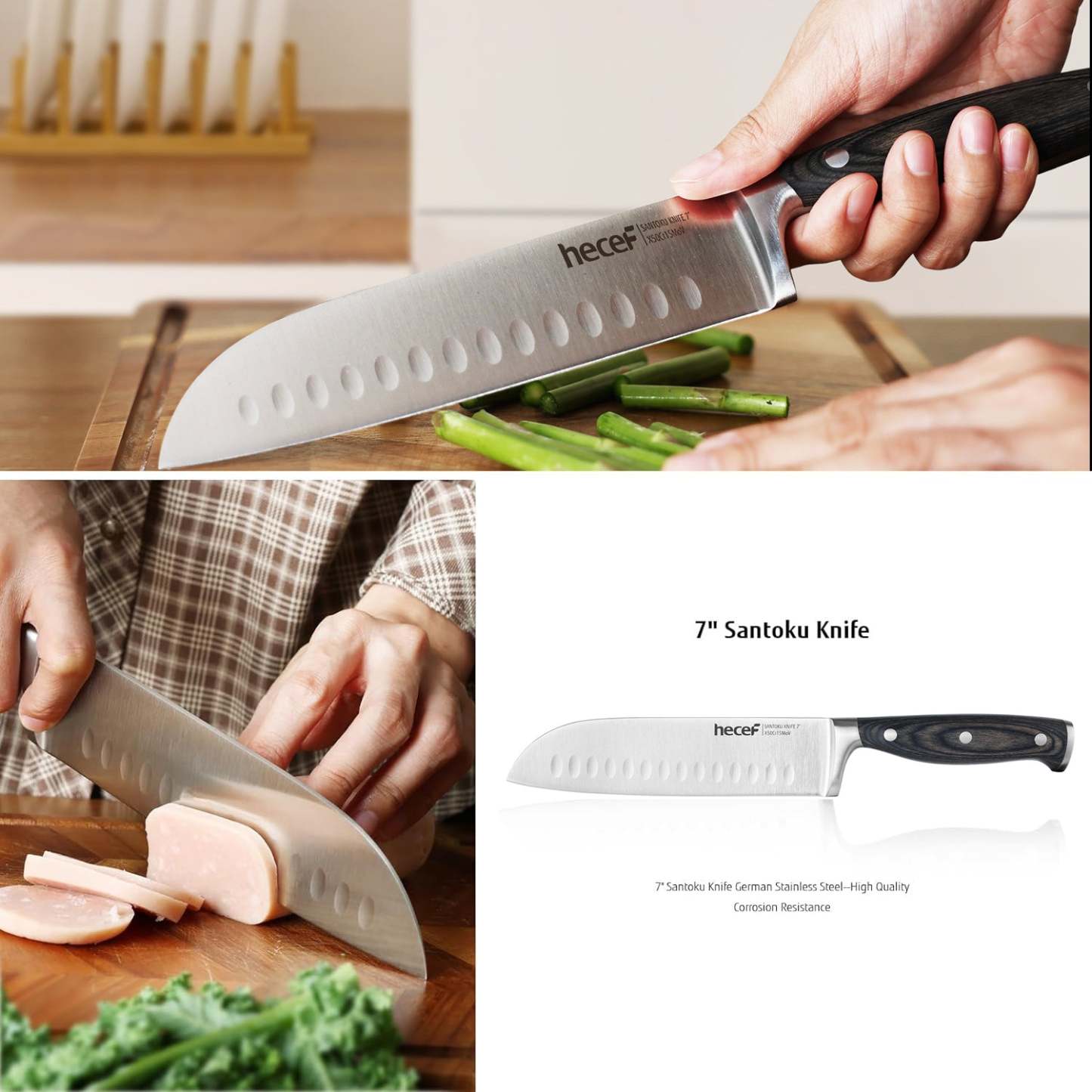 Hecef 3-Piece Professional Kitchen Knife Set, German Steel Extra Sharp Chef Knife Set