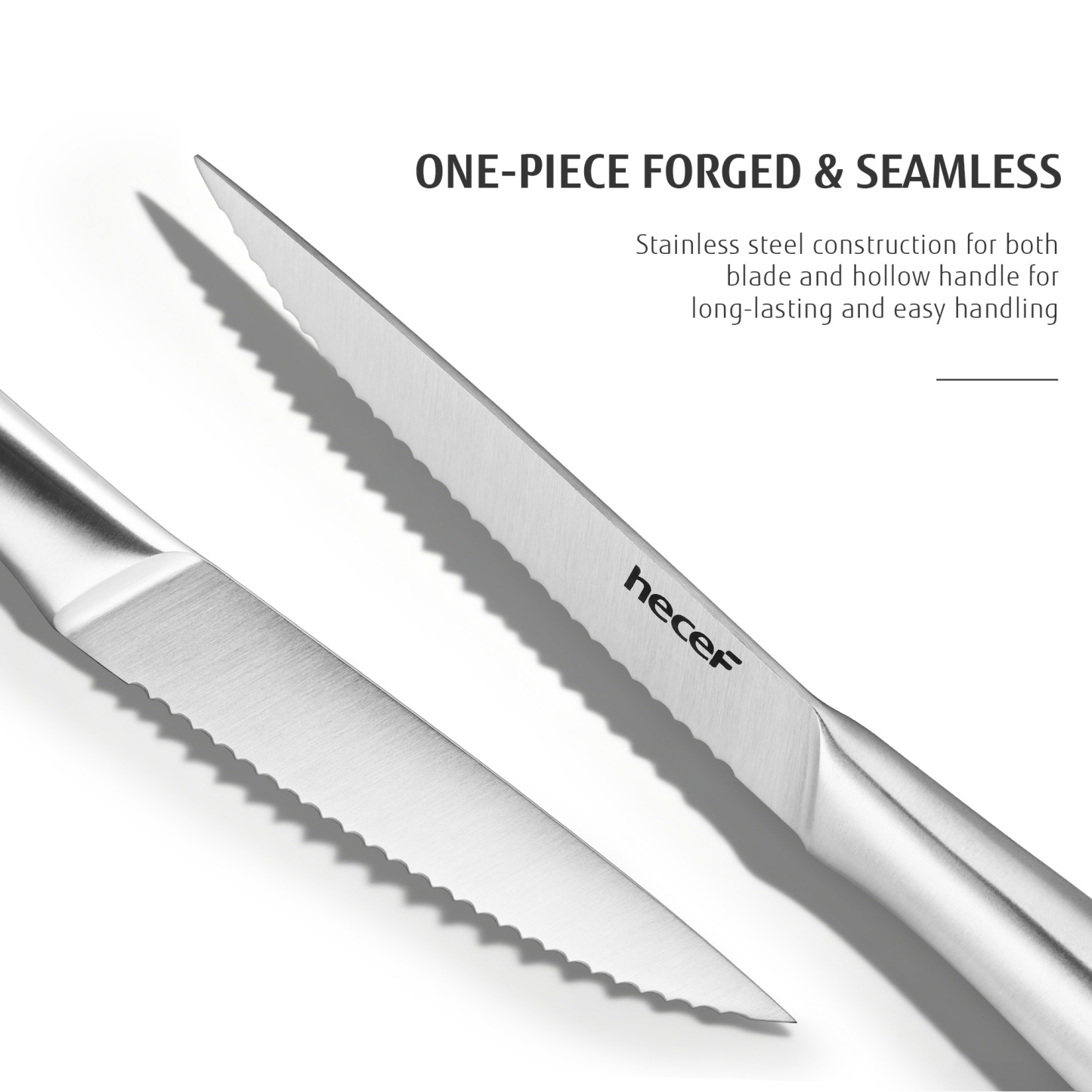 Hecef 6PCS All-steel Steak Knives, 5-inch High-carbon Stainless Steel Sharp Serrated Edge Dishwasher safe knives