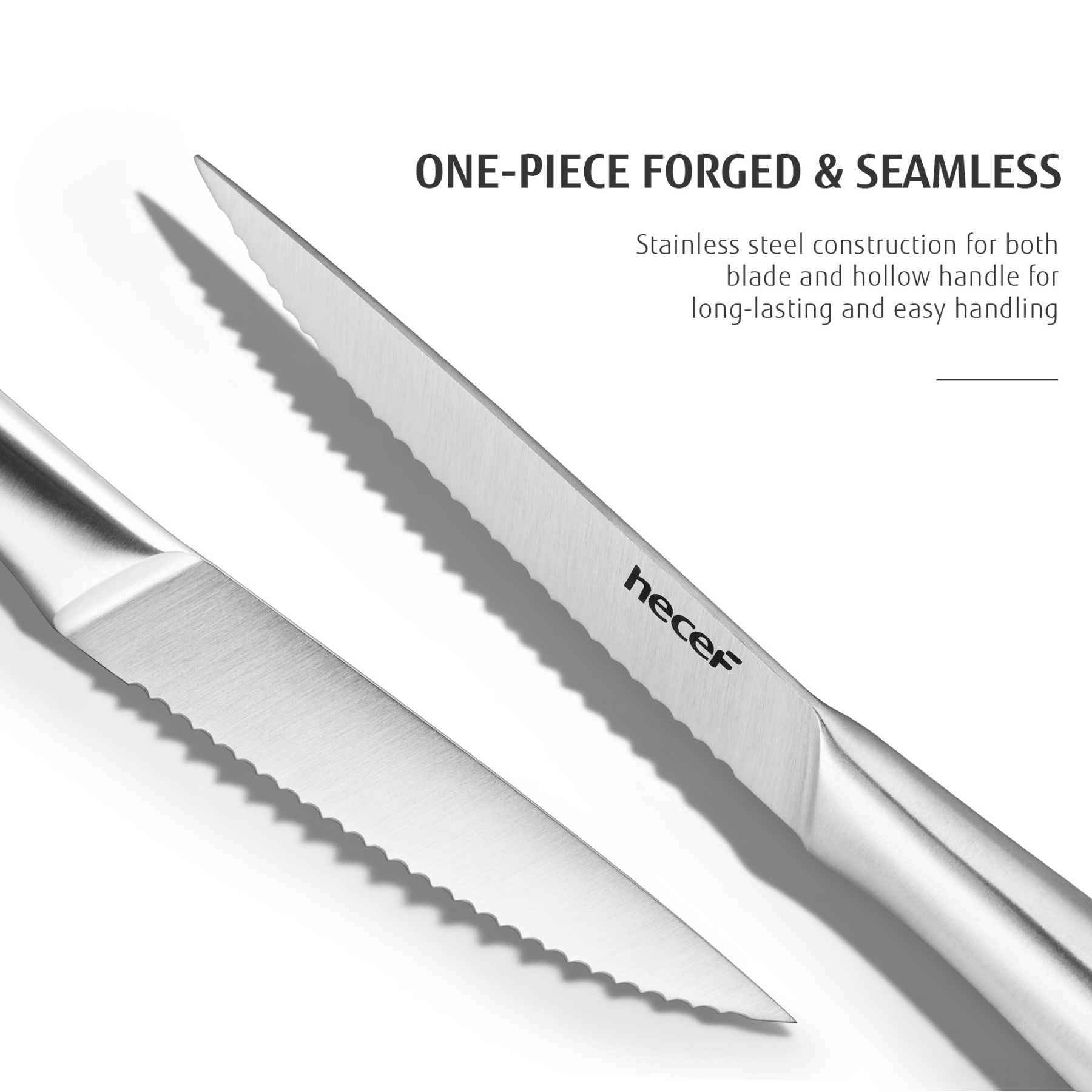 Hecef 6PCS All-steel Steak Knives, 5-inch High-carbon Stainless Steel Sharp Serrated Edge Dishwasher safe knives