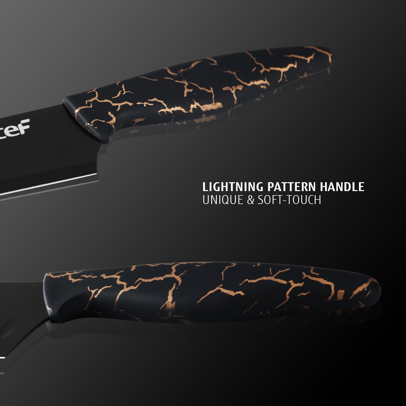 hecef 5 PCS Non-stick Coated Kitchen Knife Set with PP Handle and Protective Sheath, Exclusive Black Chef knife set, Scratch Resistance & Rust Proof (Lightning pattern) - Hecef Kitchen