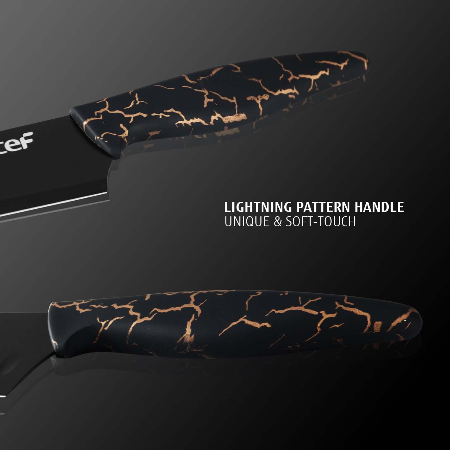 hecef 5 PCS Non-stick Coated Kitchen Knife Set with PP Handle and Protective Sheath, Exclusive Black Chef knife set, Scratch Resistance & Rust Proof (Lightning pattern) - Hecef Kitchen