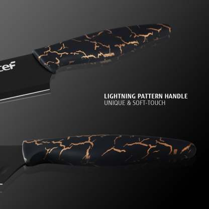 hecef 5 PCS Non-stick Coated Kitchen Knife Set with PP Handle and Protective Sheath, Exclusive Black Chef knife set, Scratch Resistance & Rust Proof (Lightning pattern) - Hecef Kitchen