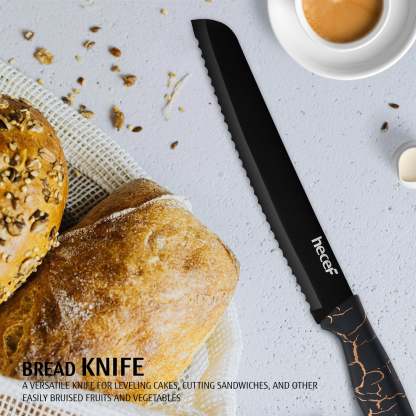 hecef 5 PCS Non-stick Coated Kitchen Knife Set with PP Handle and Protective Sheath, Exclusive Black Chef knife set, Scratch Resistance & Rust Proof (Lightning pattern) - Hecef Kitchen