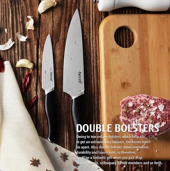 hecef 3-piece kitchen knife set with full tang and double-blade construction sharp chef's knives professional knives 