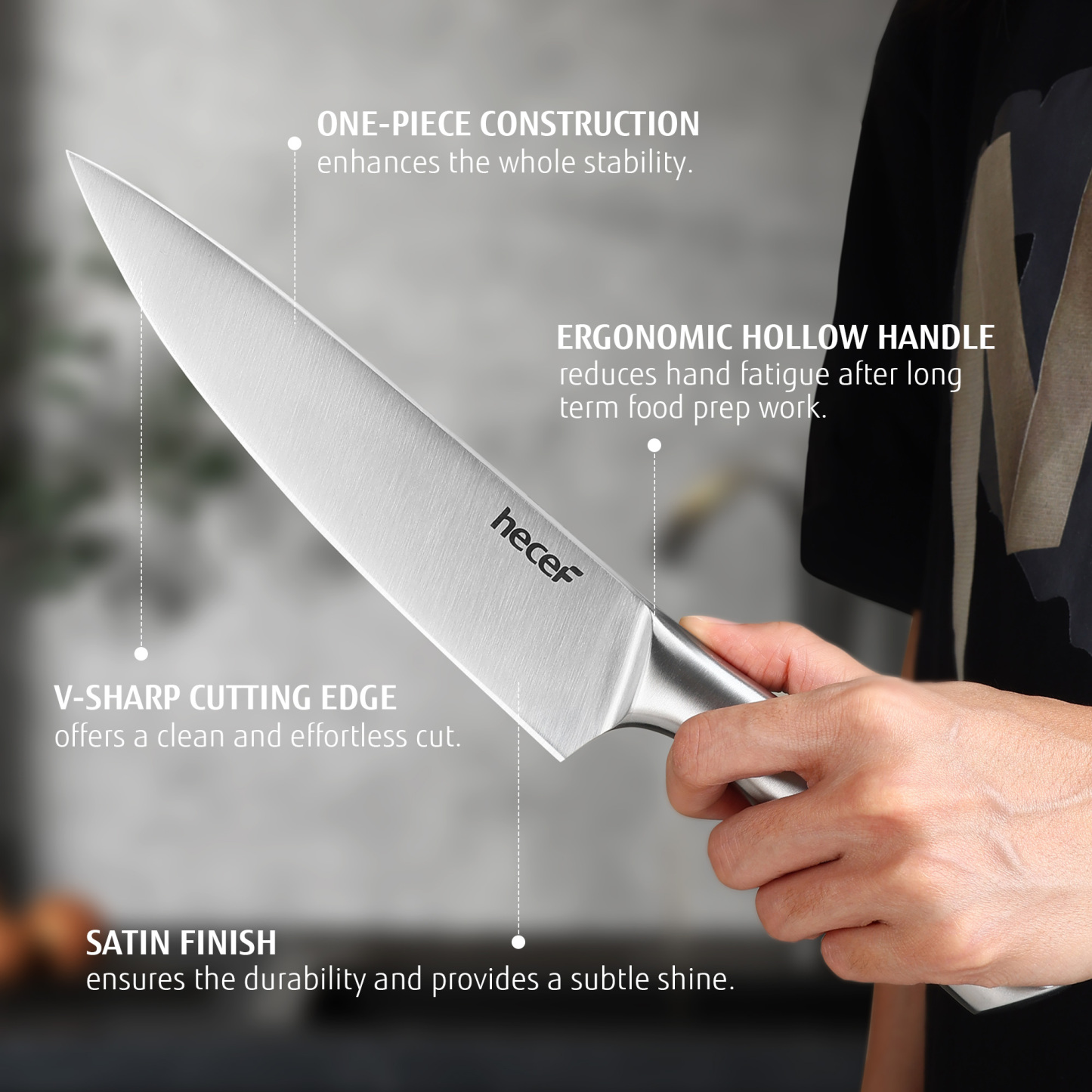 hecef 3-piece knife set sharp kitchen knives with stainless steel blade and hollow handle blade guard