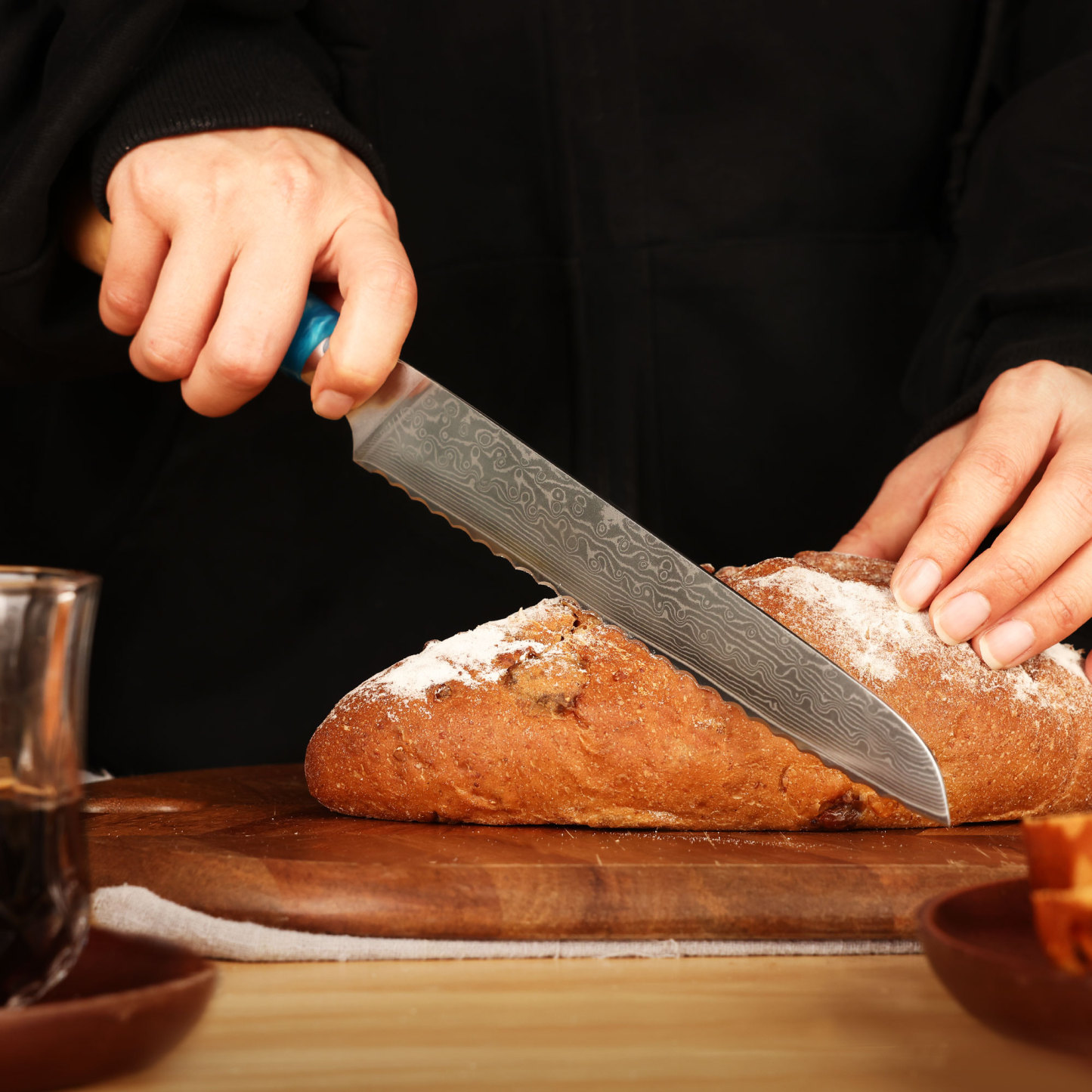 hecef 8.1in Damascus Bread Knife High Carbon Stainless Steel Ultra Sharp Janpanese Kitchen Knives with Resin Handle