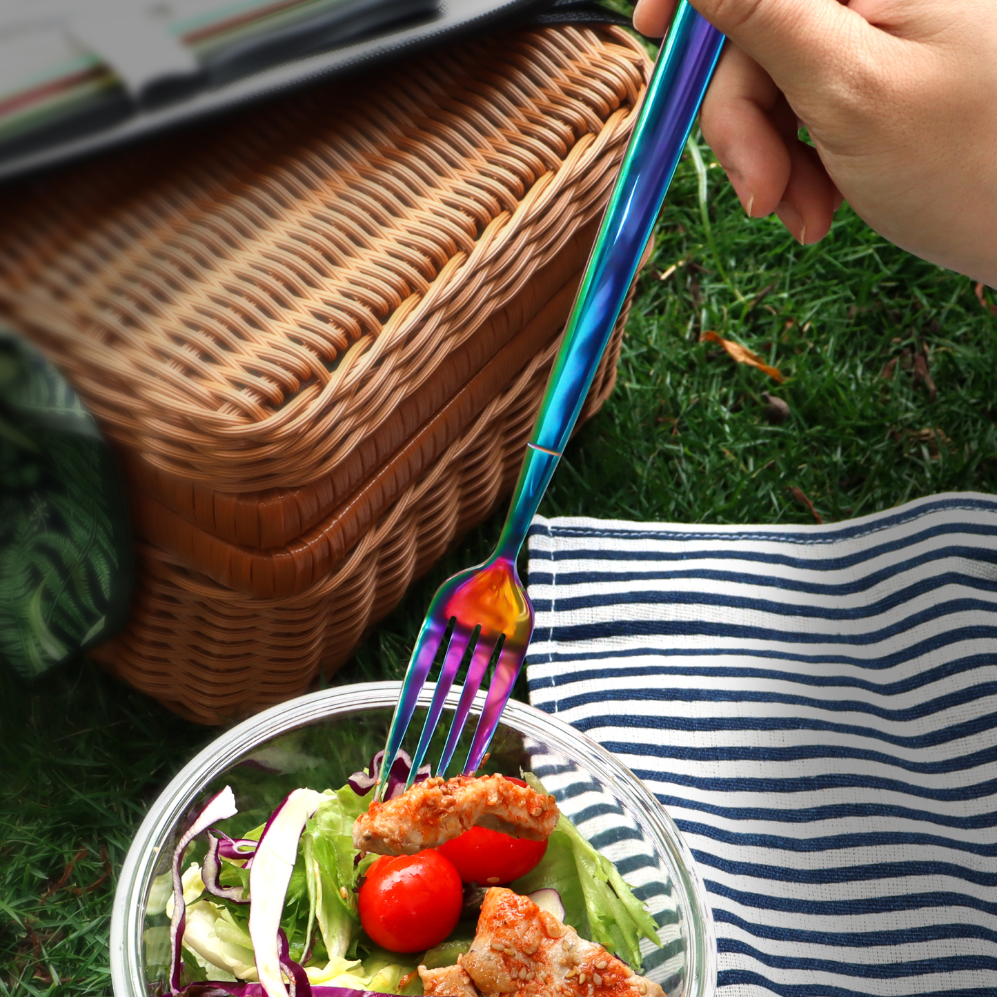 Hecef 9 Pieces Camping Cutlery Set with Compact Carrying Case, Reusable 18/0 Stainless Steel Utensils, Handy Flatware Set for Work, School, Camping and Travel