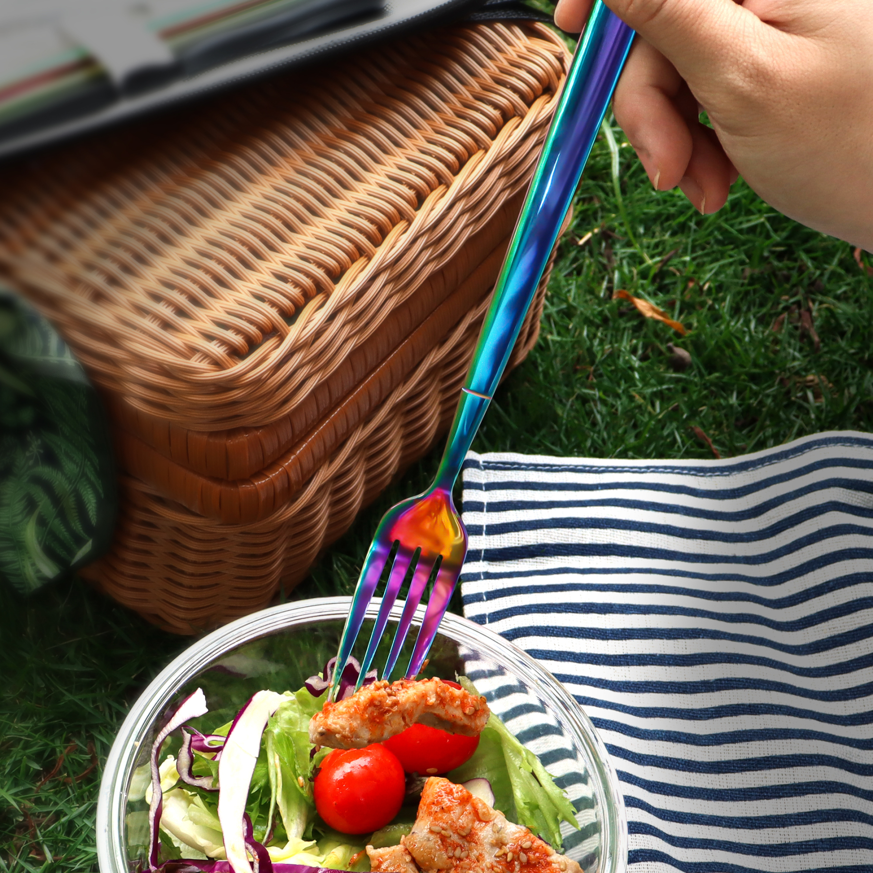 Hecef 9 Pieces Camping Cutlery Set with Compact Carrying Case, Reusable 18/0 Stainless Steel Utensils, Handy Flatware Set for Work, School, Camping and Travel
