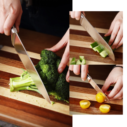 hecef Knife Set, 3-Piece Kitchen Knife Set with Ergonomic ABS Handle, Full Tang, Sharp Chef's Knife, Professional Knife Made of High-Quality Carbon Stainless Steel with Chef's Knife, Santukum Knife