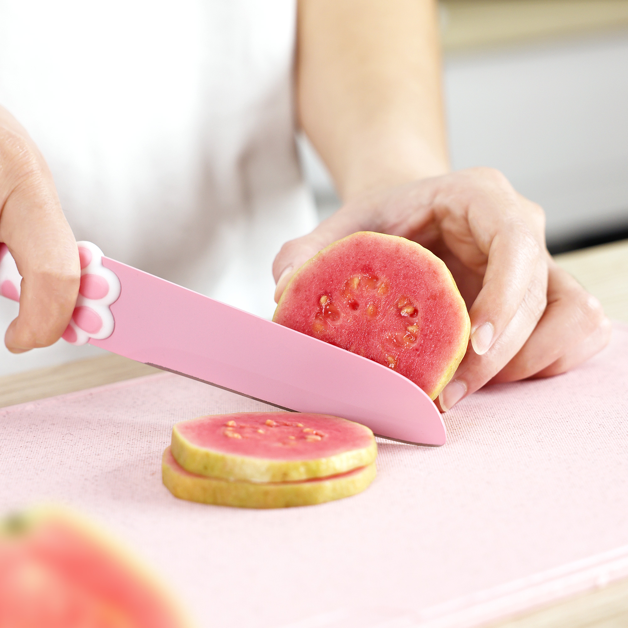 Meowkit Pink 3PCS Kitchen Knife Set Non-stick Coating Blade-PINK