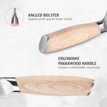 hecef 5in utility knife carbon steel blade double bolster and ergonomic coffee pakkawood handle