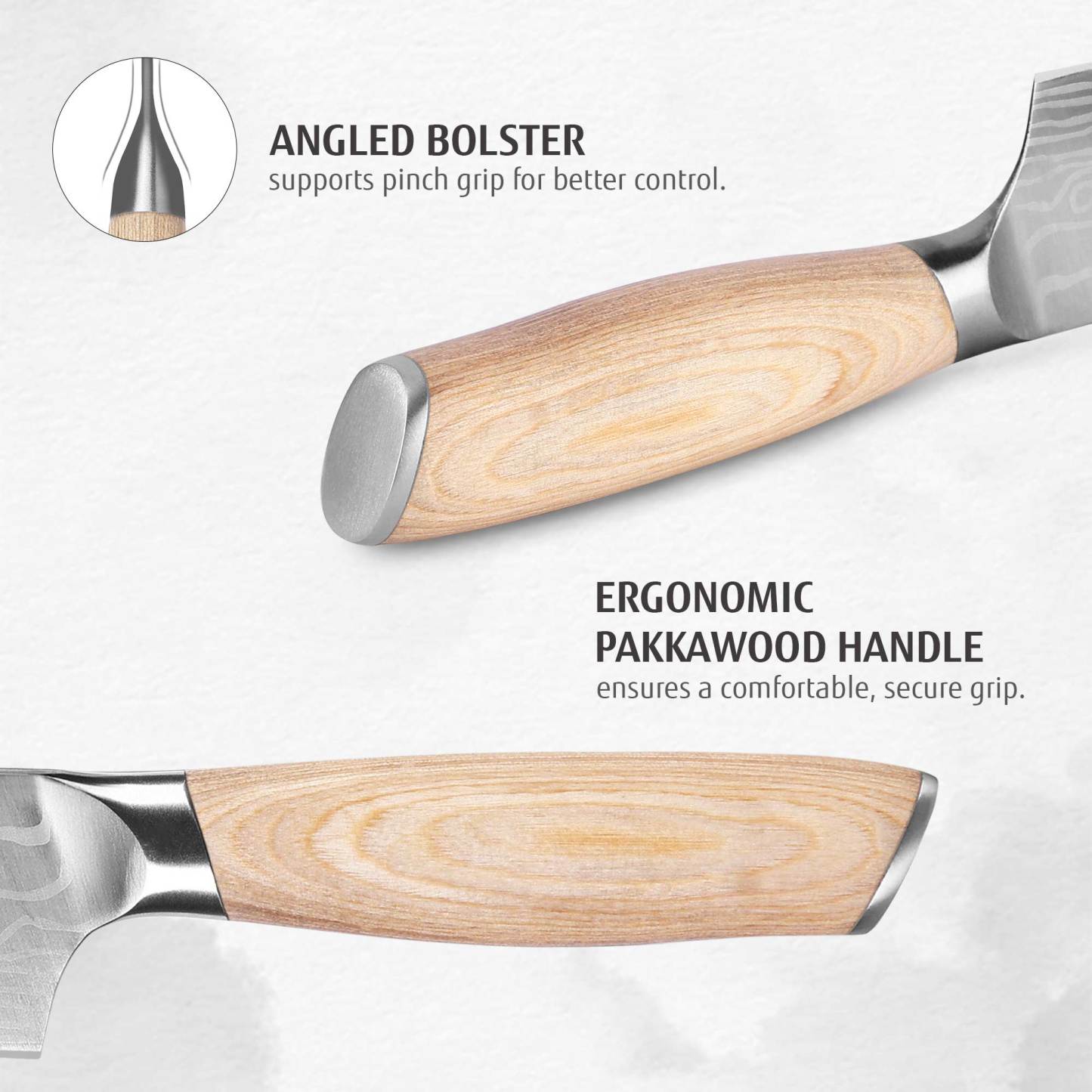 Hecef 8-Inch Chef Knife with Japanese Damascus Pattern Sharp Non-stick Ergonomic Wood Handle