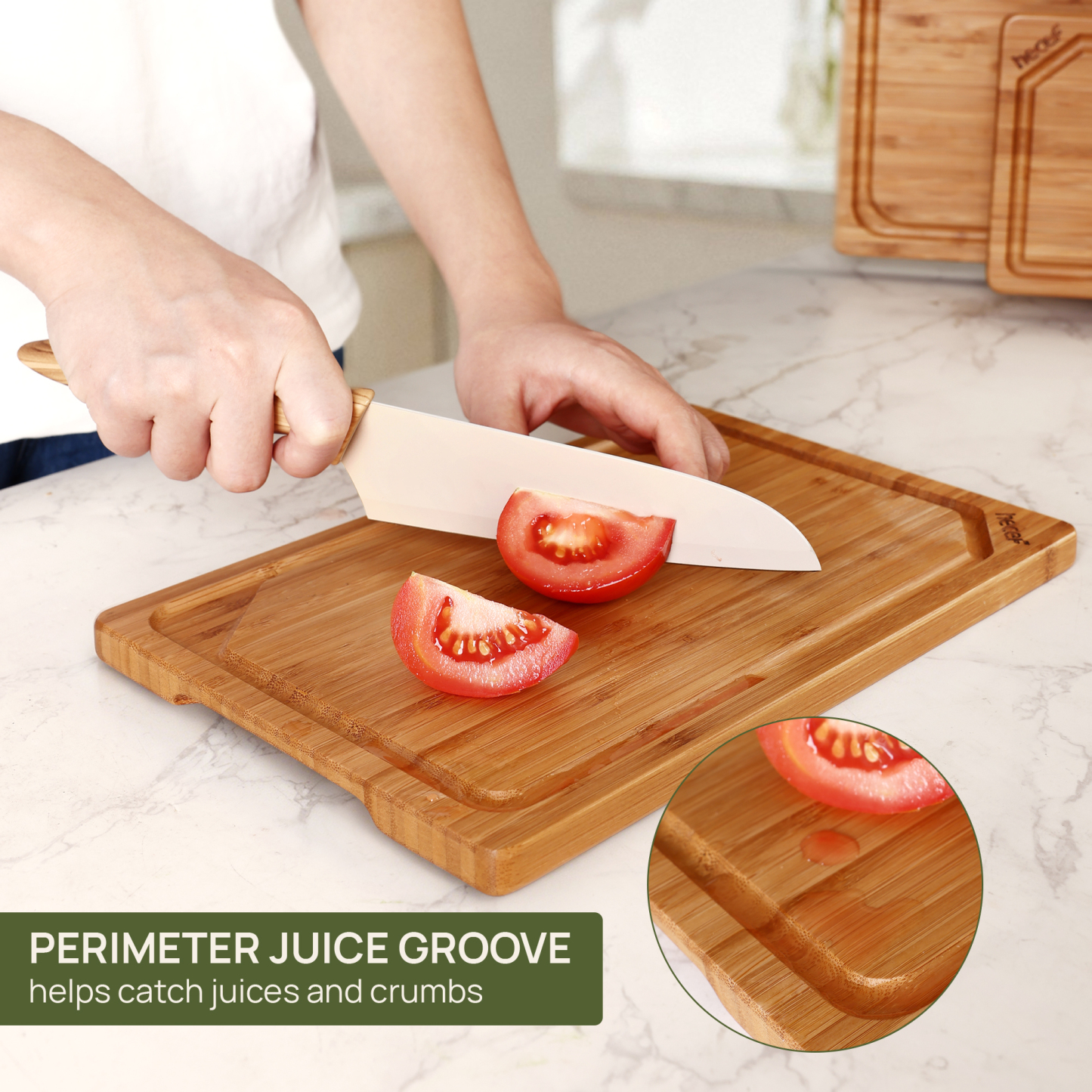 Hecef Carbonized Bamboo Cutting Board Set With Stand, 3 Reversible Chopping And Serving Boards, 15 Inch
