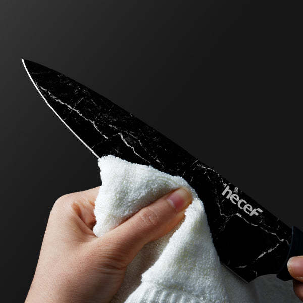 hecef Marble Pattern Kitchen Knife Set of 5, Premium Stainless Steel Blade with Ergonomic Handle(PP+TPR Material)includes Santoku, Chef, Bread, Utility and Paring Knife - Hecef Kitchen