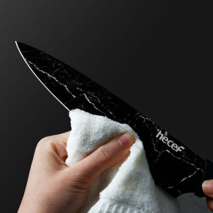hecef Marble Pattern Kitchen Knife Set of 5, Premium Stainless Steel Blade with Ergonomic Handle（PP+TPR Material）includes Santoku, Chef, Bread, Utility and Paring Knife - Hecef Kitchen