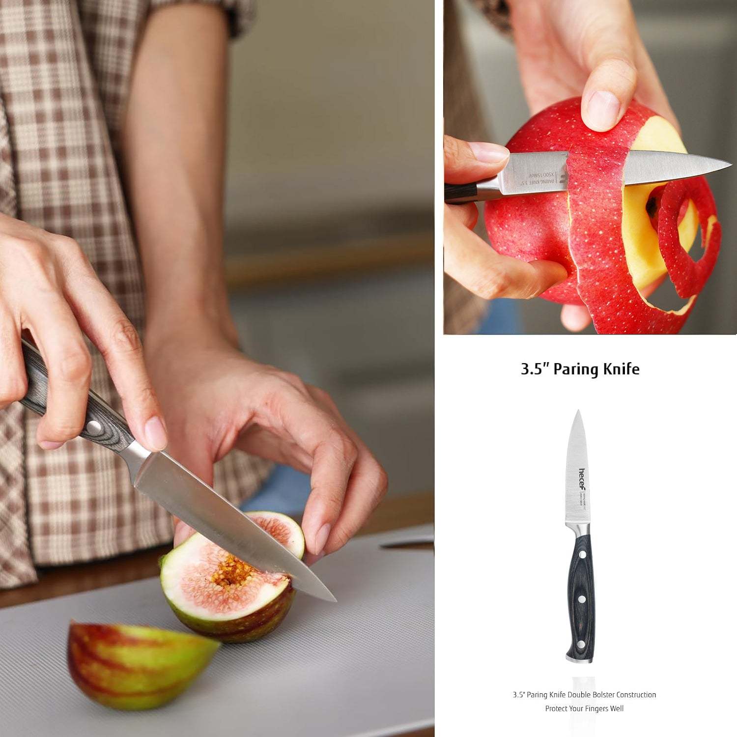 Hecef 3-Piece Professional Kitchen Knife Set, German Steel Extra Sharp Chef Knife Set