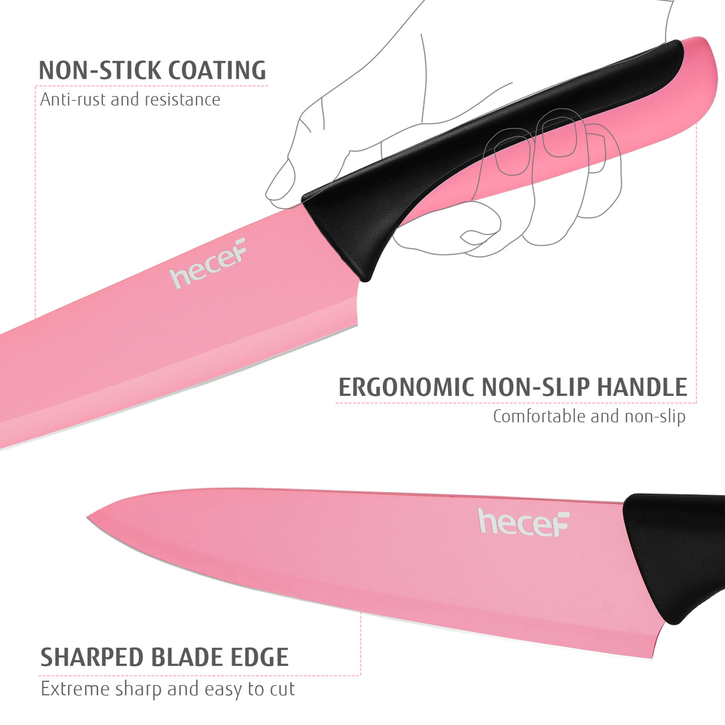 hecef 13 Pieces Kitchen Knife Set with Built-in Sharpening Wooden Block, High Carbon Stainless Steel Knife Block Set with Steak Knives, Kitchen Scissors