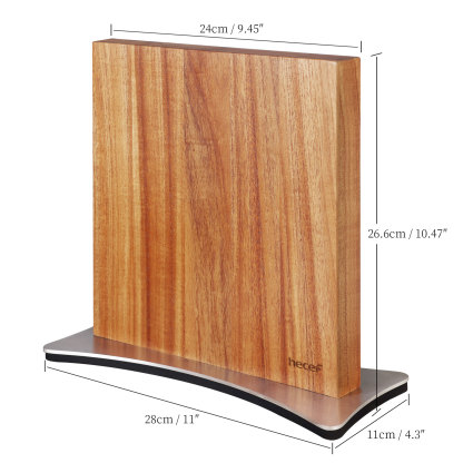 Hecef Double-Sided Magnetic Knife Block, Chinaberry Wood Knife Holder with Stainless Steel Base