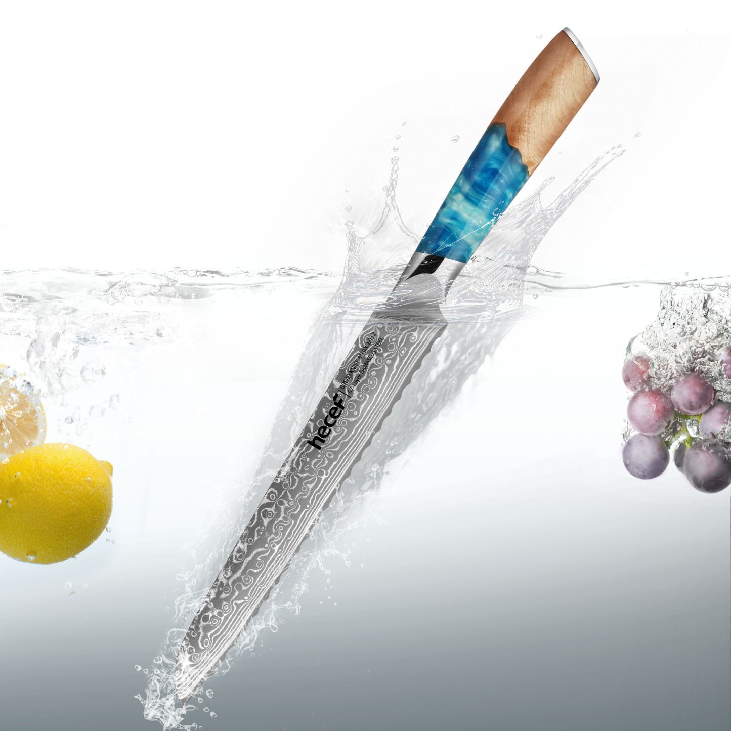 hecef 8.1in Damascus Bread Knife High Carbon Stainless Steel Ultra Sharp Janpanese Kitchen Knives with Resin Handle
