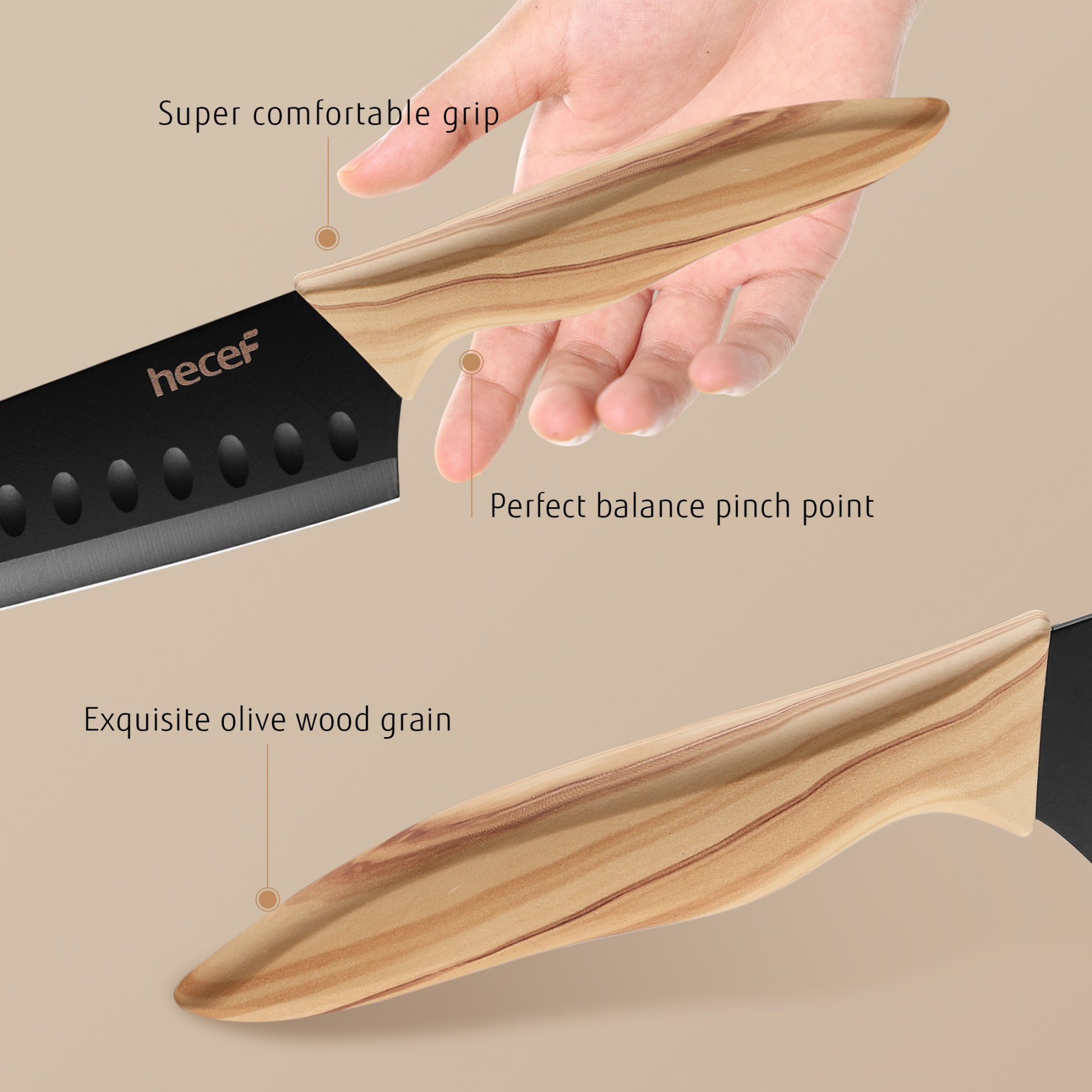 Hecef 6PCS Kitchen Knife Set Ultra Sharp Stainless Steel Chef's Knife with Knife Case