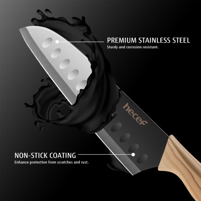 hecef 3-Piece Kitchen Knife Set Non-Stick Coating Knives with Soft-Touch Handle, Professional Sharp Stainless Steel Blade for Chopping, Slicing, and Dicing