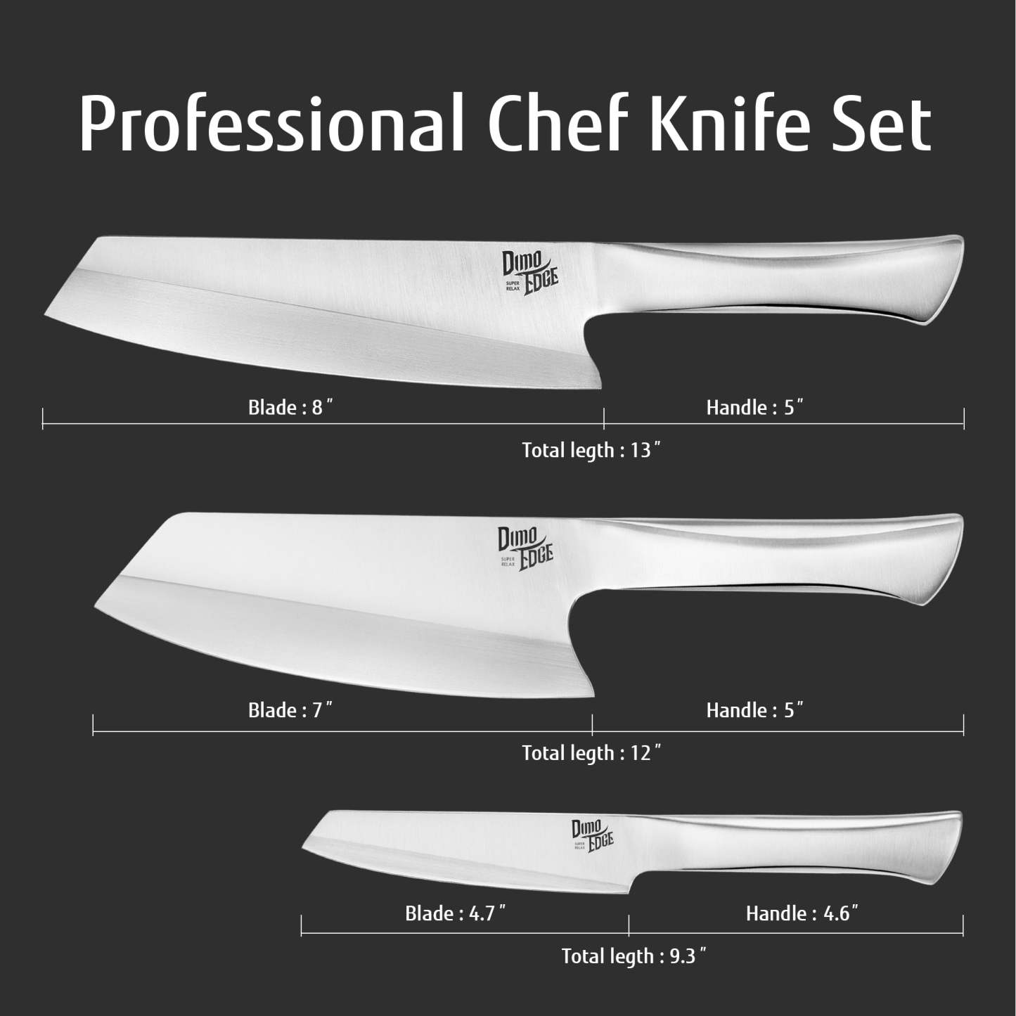 dimoedge Ultra Sharp 3-Piece Kitchen Knife Set, High Carbon Stainless Steel Chef Knife Set, Professional Japanese Knives with Ergonomic Hollow Handle - Hecef Kitchen