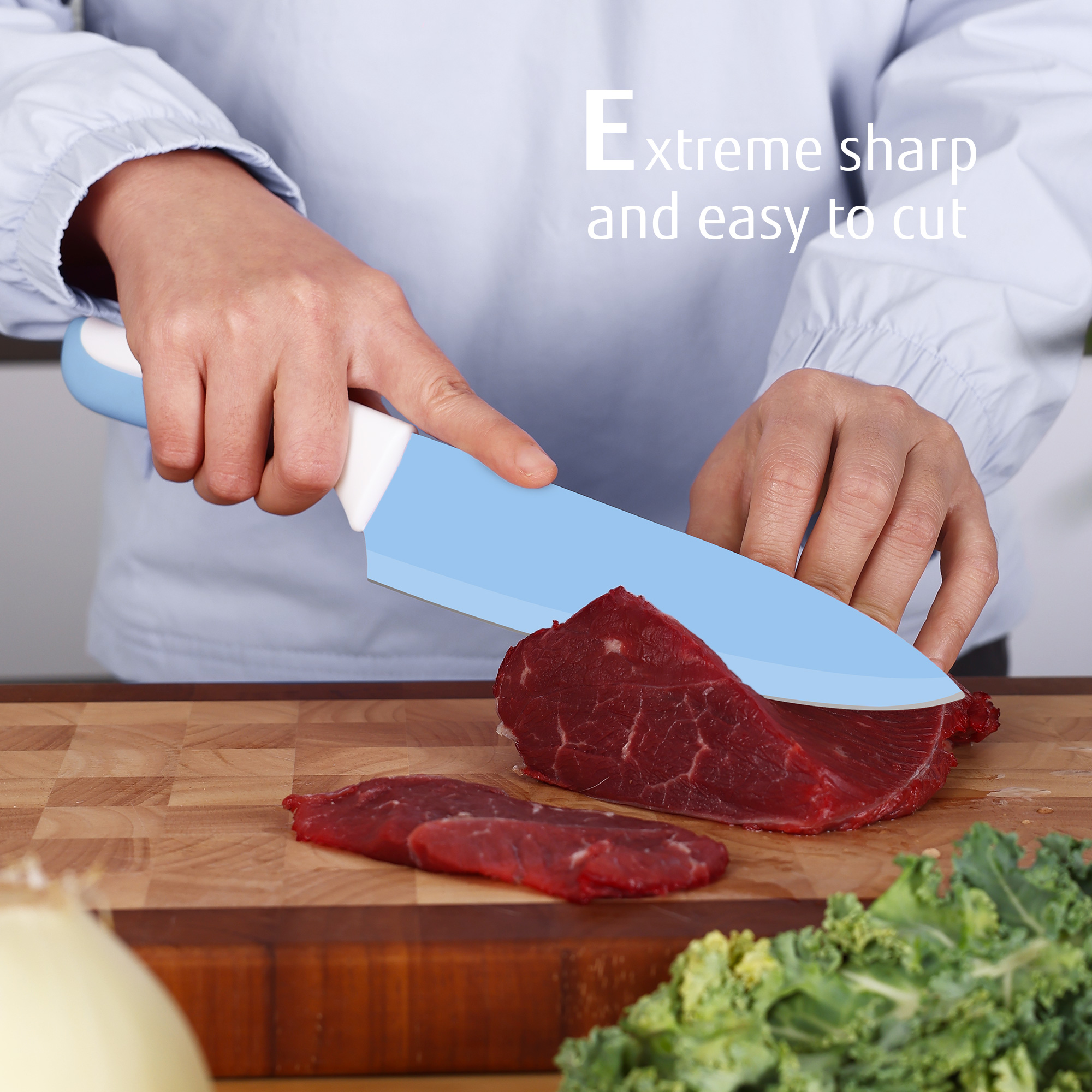 hecef 15PCS Sharp Kitchen Knife Set with Built-in Sharpening Wooden Block Dishwasher Safe