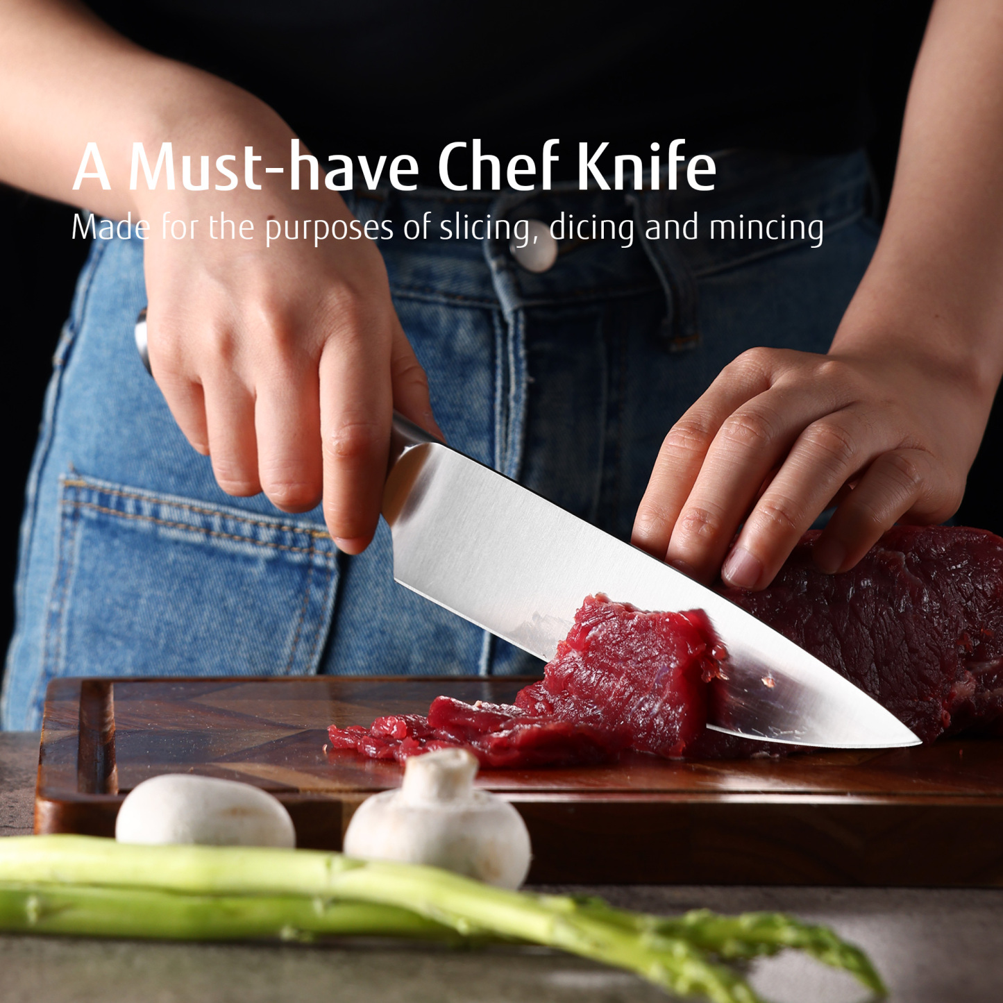 hecef 3-piece knife set sharp kitchen knives with stainless steel blade and hollow handle blade guard