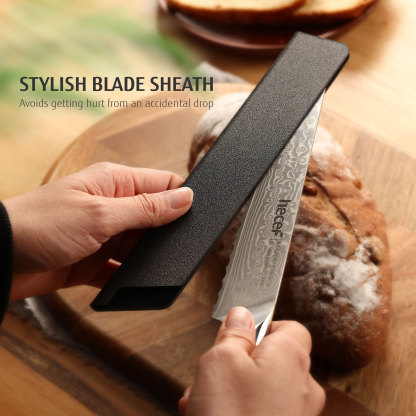 hecef 8.1in Damascus Bread Knife High Carbon Stainless Steel Ultra Sharp Janpanese Kitchen Knives with Resin Handle 